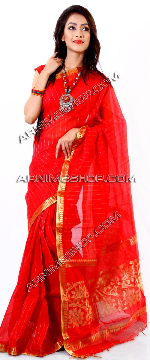 Send Red Half Silk Sari  to Bangladesh, Send gifts to Bangladesh