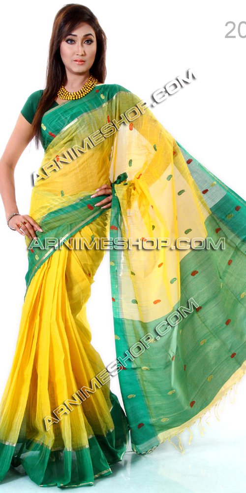 Send Green Paar Yellow Sari to Bangladesh, Send gifts to Bangladesh
