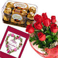 send gifts to bangladesh, send gift to bangladesh, banlgadeshi gifts, bangladeshi Rose & Chocolate + Card  Combo