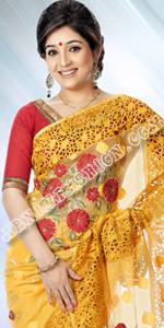 send gifts to bangladesh, send gift to bangladesh, banlgadeshi gifts, bangladeshi Yellow  Jamdani