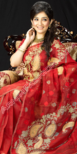 send gifts to bangladesh, send gift to bangladesh, banlgadeshi gifts, bangladeshi Red Kolka Jamdani
