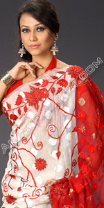 send gifts to bangladesh, send gift to bangladesh, banlgadeshi gifts, bangladeshi Red & White Jamdani