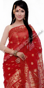 send gifts to bangladesh, send gift to bangladesh, banlgadeshi gifts, bangladeshi Red Half Silk Saree