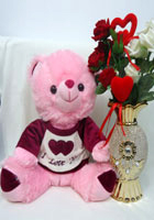 send gifts to bangladesh, send gift to bangladesh, banlgadeshi gifts, bangladeshi Teddy & Decorated Flower Vase with Artificial Rose