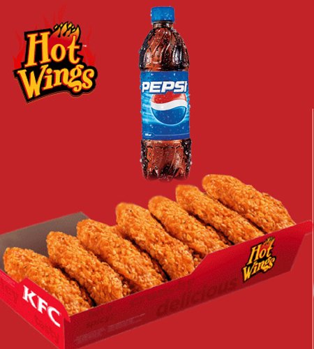 Send KFC - 6 Pcs Hot Wings & 1 Bottle Pepsi to Bangladesh, Send gifts to Bangladesh