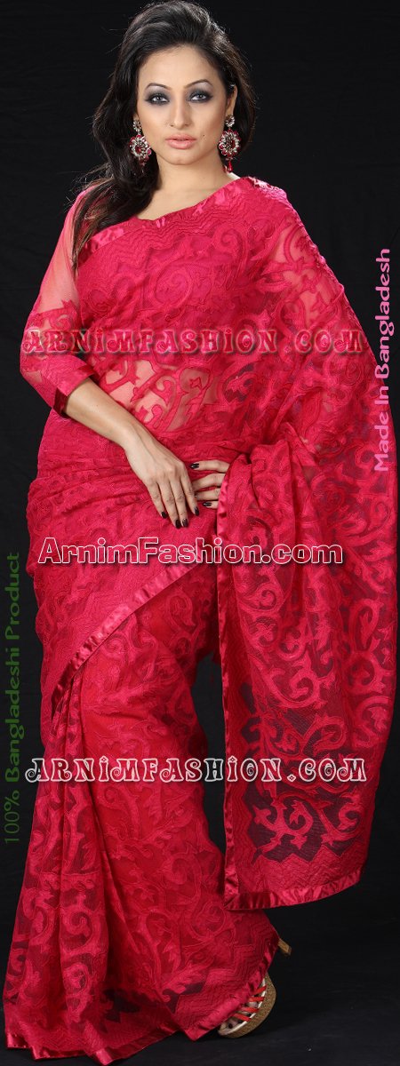 Send Pink Net Saree to Bangladesh, Send gifts to Bangladesh