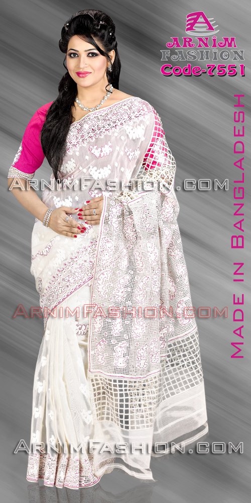 Send White Exclusive Saree to Bangladesh, Send gifts to Bangladesh