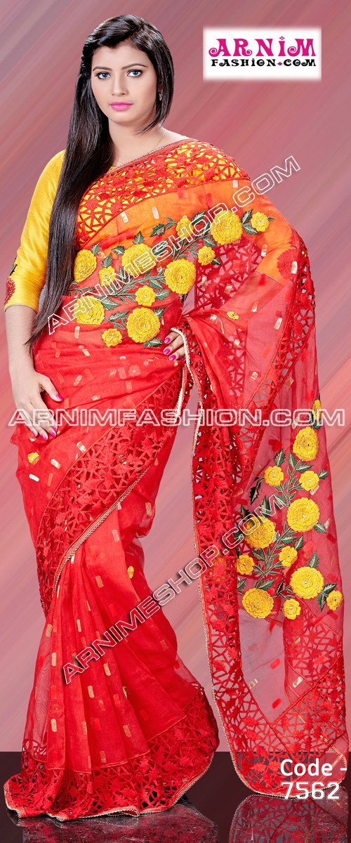 Send Red Exclusive Jamdani to Bangladesh, Send gifts to Bangladesh